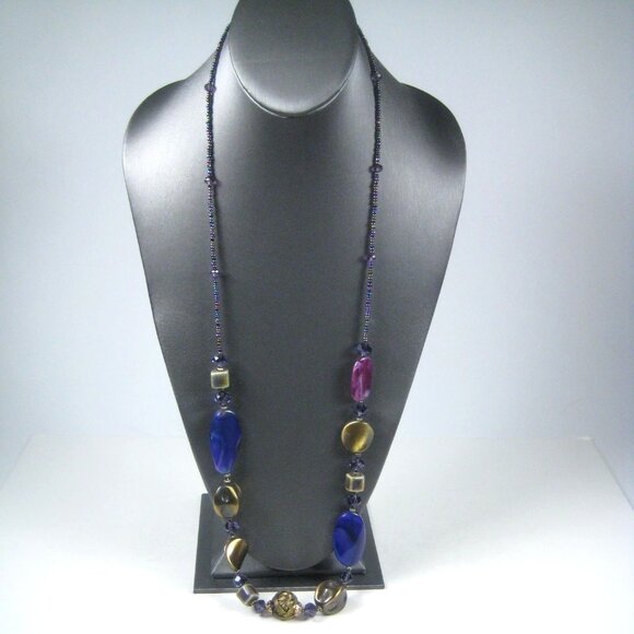 Colorful Plastic Beaded Necklace Large Beads 35 in Strand Unique Asymmetrical - Picture 8 of 11